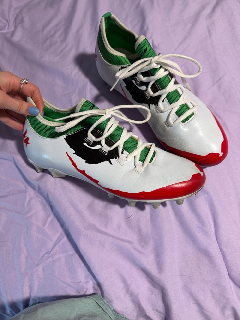 White, Red & Green Soccer Cleats